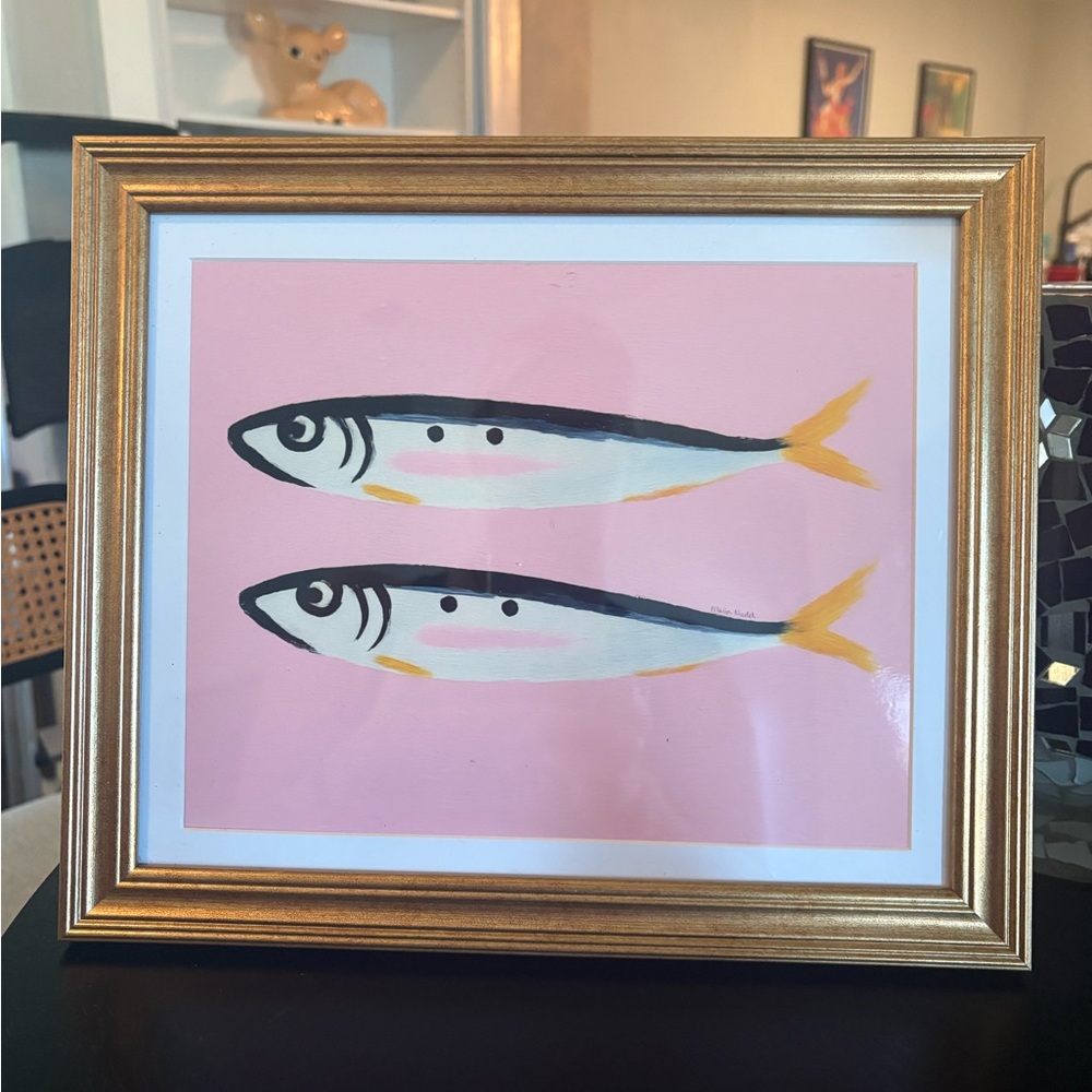 Pink Sardine Wall Art | 8x10 Gold Framed Coastal Decor